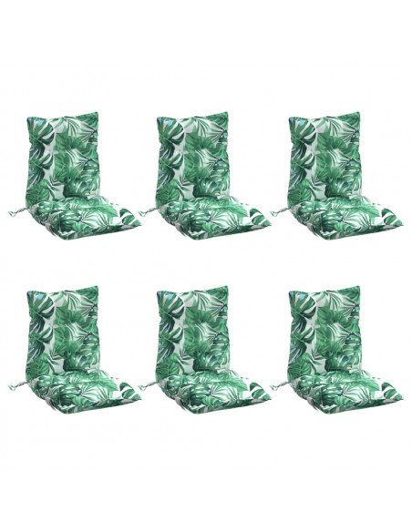Cuscini Sedia Schienale Basso 6 pz Motivo Foglie Tessuto Oxford