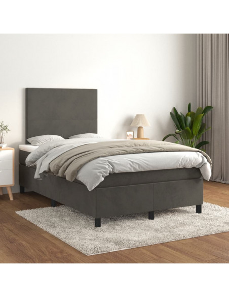 Giroletto a Molle con Materasso Grigio Scuro 120x190 cm Velluto