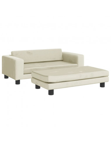Divano Bambini con Poggiapiedi Crema 100x50x30 cm in Velluto