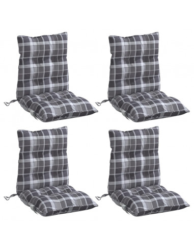 Cuscini Sedia Schienale Basso 4 pz Quadri Grigio Tessuto Oxford