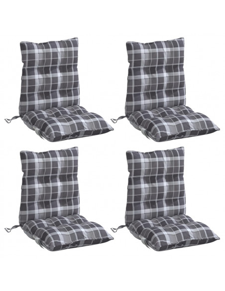 Cuscini Sedia Schienale Basso 4 pz Quadri Grigio Tessuto Oxford