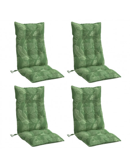 Cuscini Sedia Schienale Alto 4 pz Motivo Foglie Tessuto Oxford
