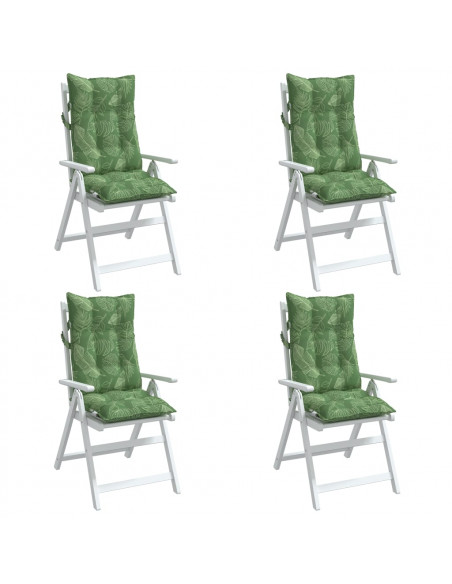 Cuscini Sedia Schienale Alto 4 pz Motivo Foglie Tessuto Oxford
