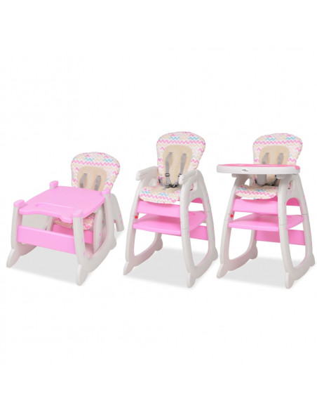 Seggiolone Convertibile 3 in 1 con Tavolo Rosa
