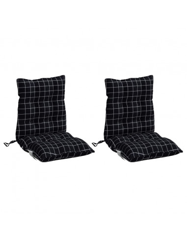 Cuscini Sedia Schienale Basso 2 pz Quadri Nero Tessuto Oxford