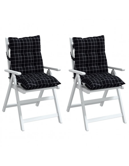 Cuscini Sedia Schienale Basso 2 pz Quadri Nero Tessuto Oxford