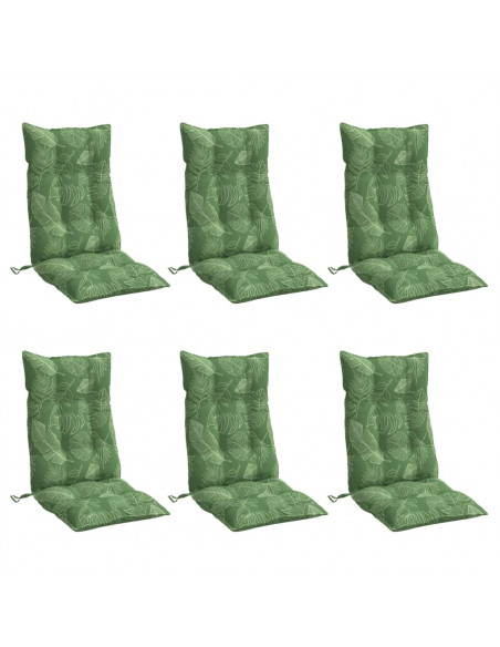 Cuscini Sedia Schienale Alto 6 pz Motivo Foglie Tessuto Oxford