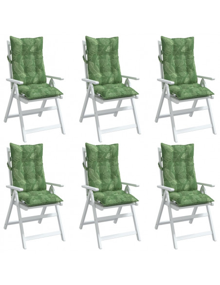 Cuscini Sedia Schienale Alto 6 pz Motivo Foglie Tessuto Oxford