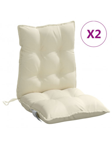Cuscini per Sedia Schienale Basso 2 pz Crema in Tessuto Oxford