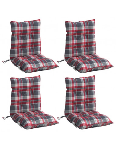 Cuscini Sedia Schienale Basso 4 pz Quadri Rosso Tessuto Oxford