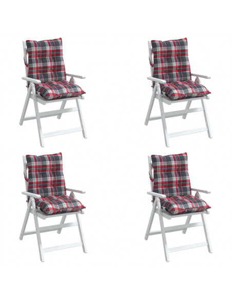 Cuscini Sedia Schienale Basso 4 pz Quadri Rosso Tessuto Oxford