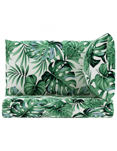 Cuscini per Pallet 3 pz Motivo a Foglie in Tessuto Oxford