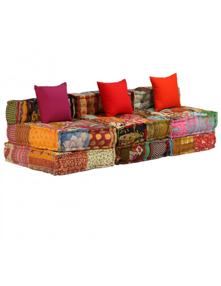Pouf Modulare a 3 Posti in Tessuto Patchwork
