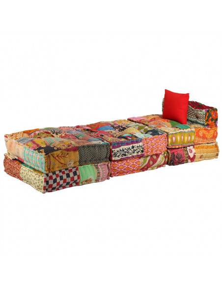 Pouf Modulare a 3 Posti in Tessuto Patchwork
