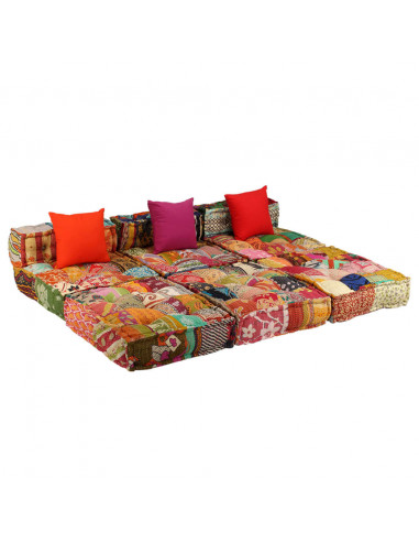 Pouf Modulare a 3 Posti in Tessuto Patchwork