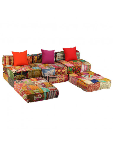 Pouf Modulare a 3 Posti in Tessuto Patchwork