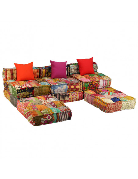 Pouf Modulare a 3 Posti in Tessuto Patchwork
