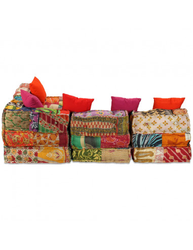 Pouf Modulare a 4 Posti in Tessuto Patchwork