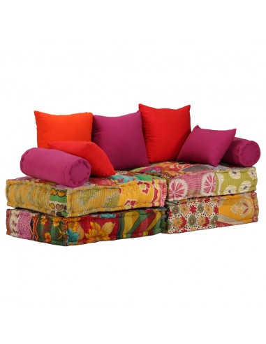 Pouf Modulare a 2 Posti in Tessuto Patchwork