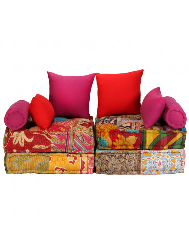 Pouf Modulare a 2 Posti in Tessuto Patchwork