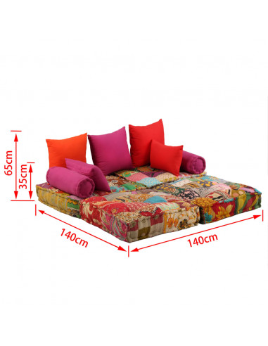 Pouf Modulare a 2 Posti in Tessuto Patchwork