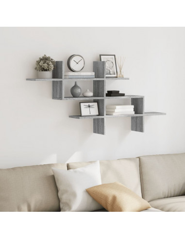 Mensola a Muro Grigio Sonoma 124,5x18x60,5 cm in Truciolato