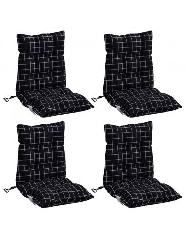 Cuscini Sedia Schienale Basso 4 pz Quadri Nero Tessuto Oxford