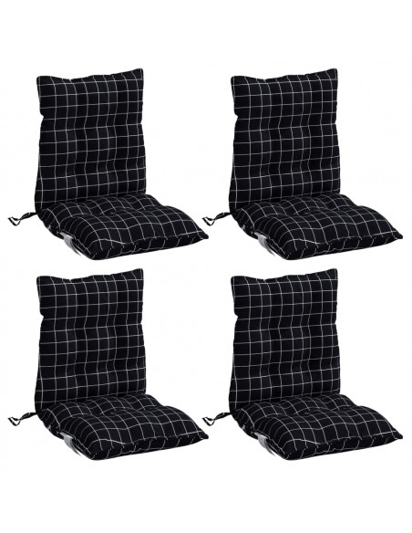 Cuscini Sedia Schienale Basso 4 pz Quadri Nero Tessuto Oxford