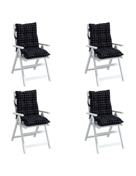 Cuscini Sedia Schienale Basso 4 pz Quadri Nero Tessuto Oxford