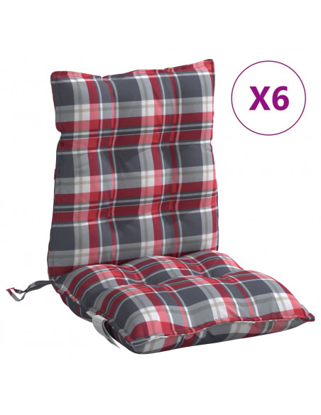 Cuscini Sedia Schienale Basso 6 pz Quadri Rosso Tessuto Oxford