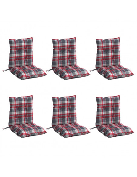 Cuscini Sedia Schienale Basso 6 pz Quadri Rosso Tessuto Oxford