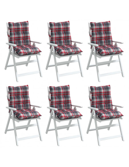 Cuscini Sedia Schienale Basso 6 pz Quadri Rosso Tessuto Oxford