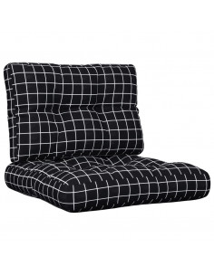 Cuscini per Pallet 2 pz Neri Motivo a Quadri Tessuto 2