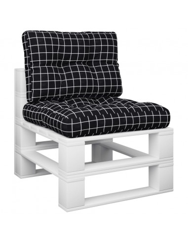 Cuscini per Pallet 2 pz Neri Motivo a Quadri Tessuto