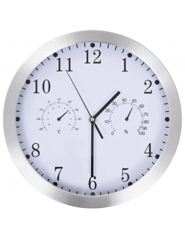 Orologio da Parete al Quarzo Igrometro Termometro 30 cm Bianco