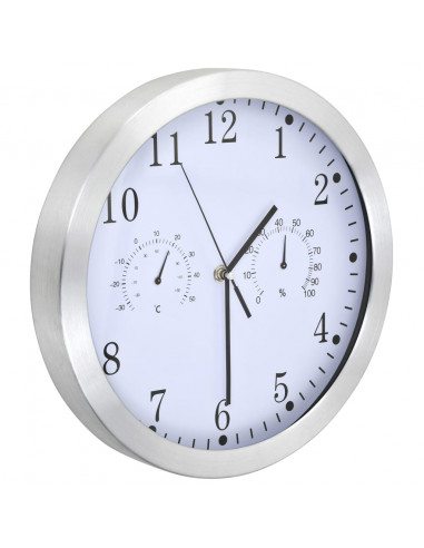 Orologio da Parete al Quarzo Igrometro Termometro 30 cm Bianco
