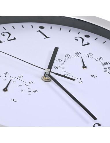 Orologio da Parete al Quarzo Igrometro Termometro 30 cm Bianco