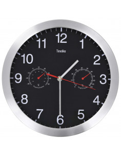 Orologio da Parete al Quarzo Igrometro Termometro 30 cm Nero 2