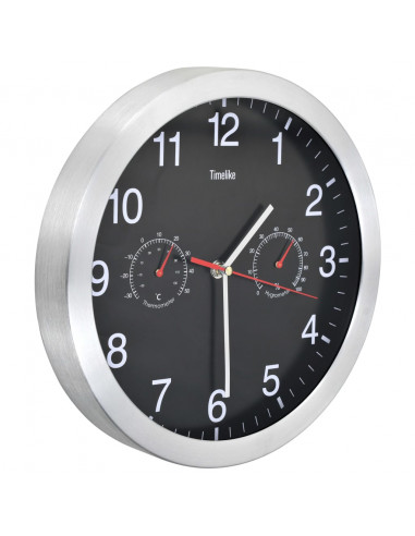 Orologio da Parete al Quarzo Igrometro Termometro 30 cm Nero
