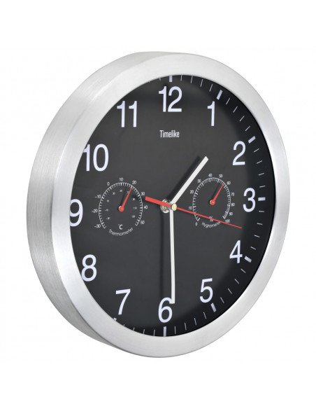 Orologio da Parete al Quarzo Igrometro Termometro 30 cm Nero