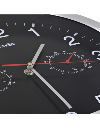 Orologio da Parete al Quarzo Igrometro Termometro 30 cm Nero