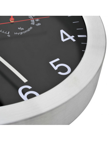 Orologio da Parete al Quarzo Igrometro Termometro 30 cm Nero