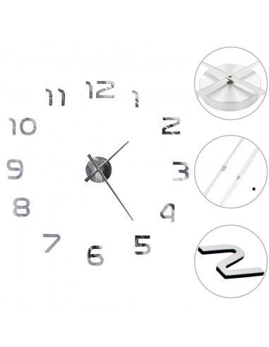 Orologio da Parete 3D in Stile Moderno 100cm XXL Argento