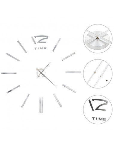 Orologio da Parete 3D in Stile Moderno 100cm XXL Argento