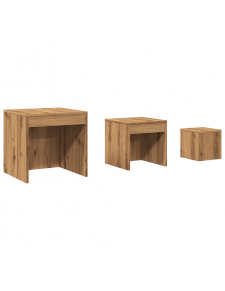 Tavolini Impilabili 3 pz Rovere Artigianale Legno Multistrato