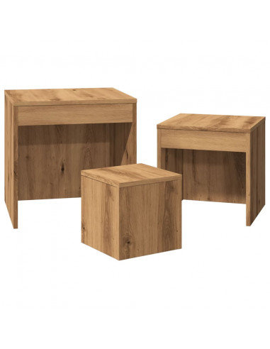 Tavolini Impilabili 3 pz Rovere Artigianale Legno Multistrato