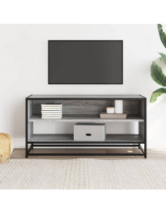 Mobile TV Grigio Sonoma 91x40x46 cm Legno Multistrato e Metallo 2