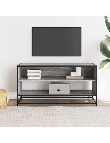Mobile TV Grigio Sonoma 91x40x46 cm Legno Multistrato e Metallo