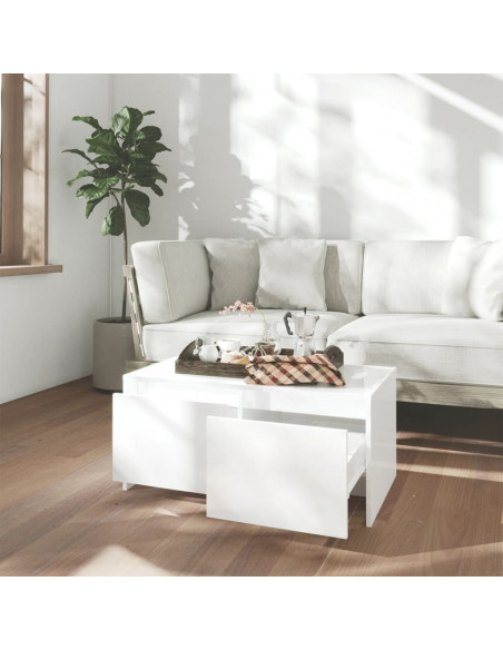Tavolino da Salotto Bianco Lucido 90x50x41,5 cm in Truciolato