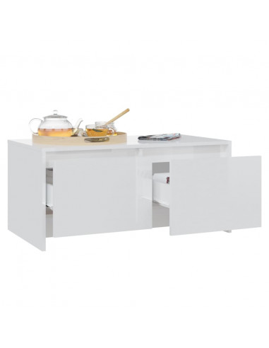 Tavolino da Salotto Bianco Lucido 90x50x41,5 cm in Truciolato